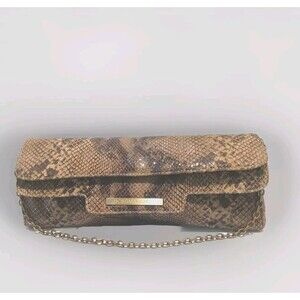 BCBG Maxazria Faux Snakeskin Fold Over Clutch  With Chain Shoulder Strap